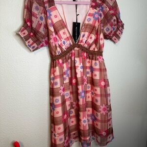 dELiA*s Pink and Brown Floral Plaid Mini Dress